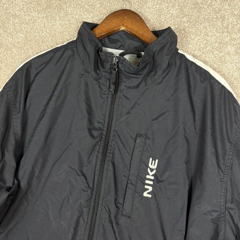 Nike Mens Vintage Full Zip Windbreaker Jacket Black White Stripe XL